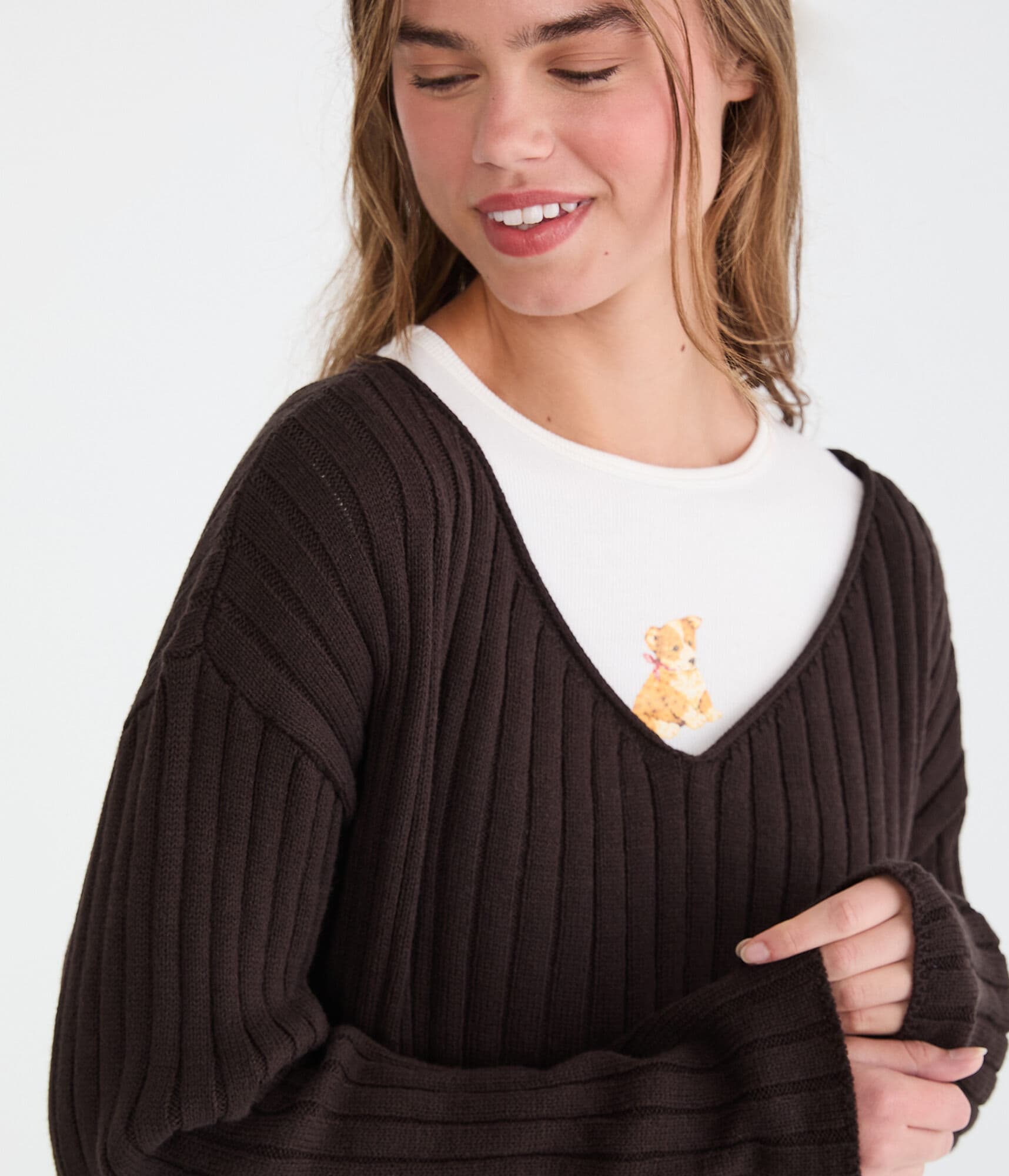 Ribbed V-Neck Sweater