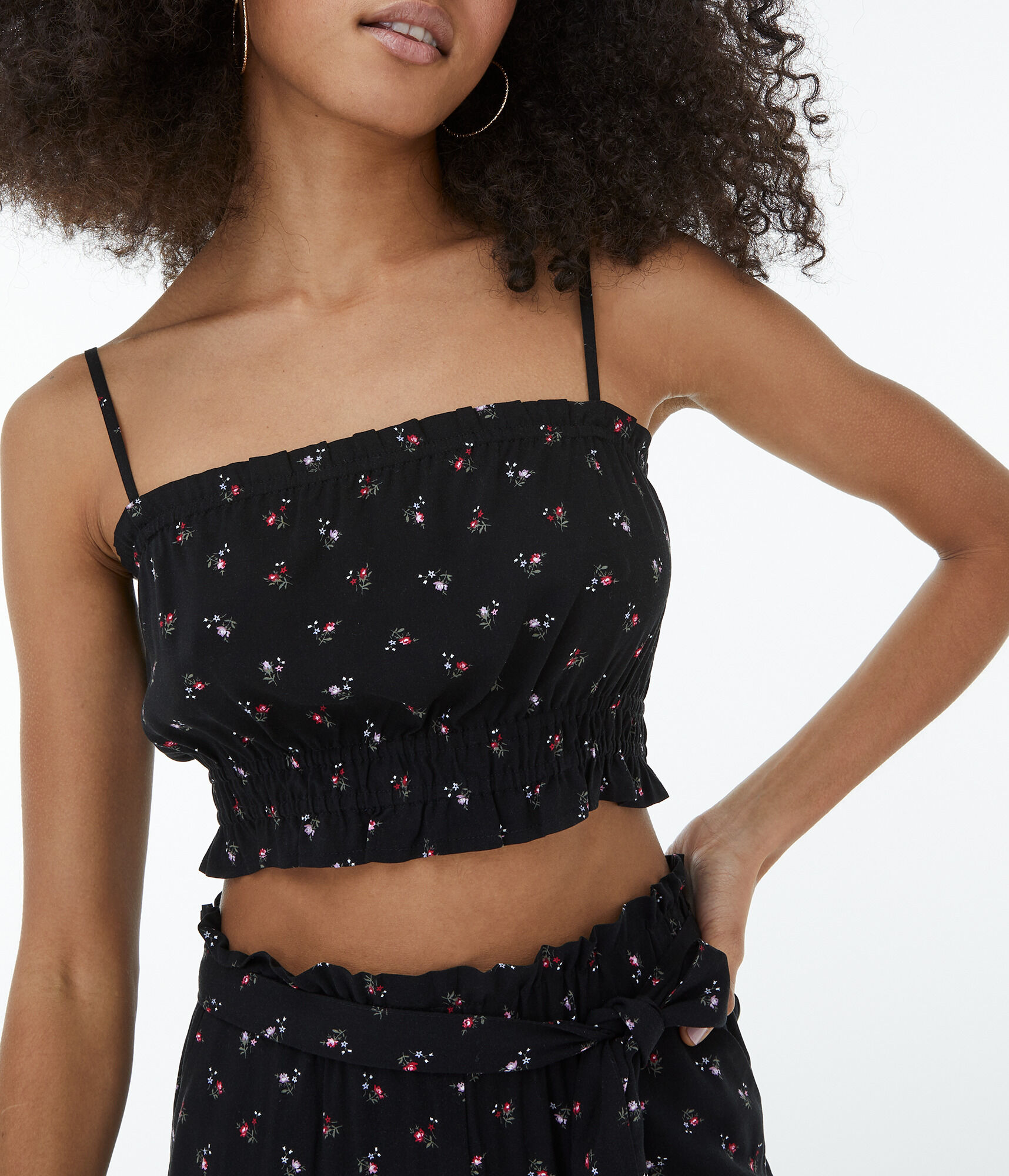 Tiny Flower Smocked Cropped Tank