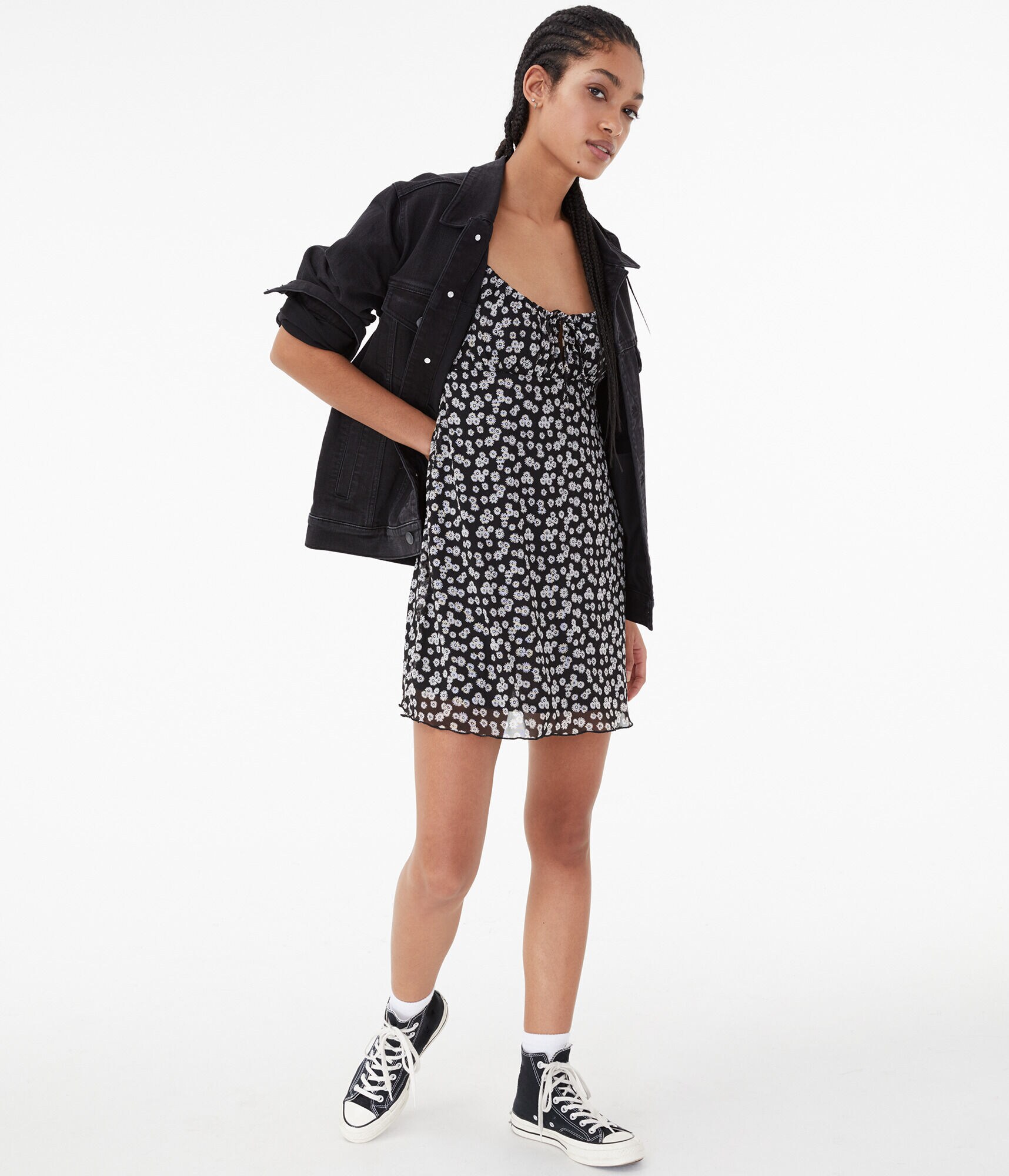 Daisy Scoop-Neck Keyhole Mini Dress