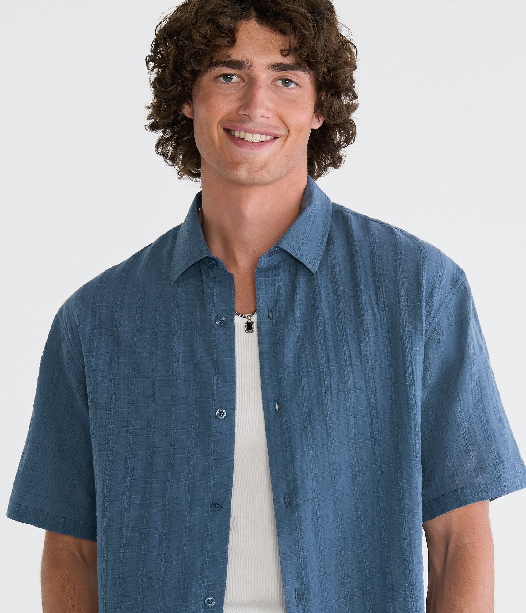 Textured Windowpane Boxy Shirt