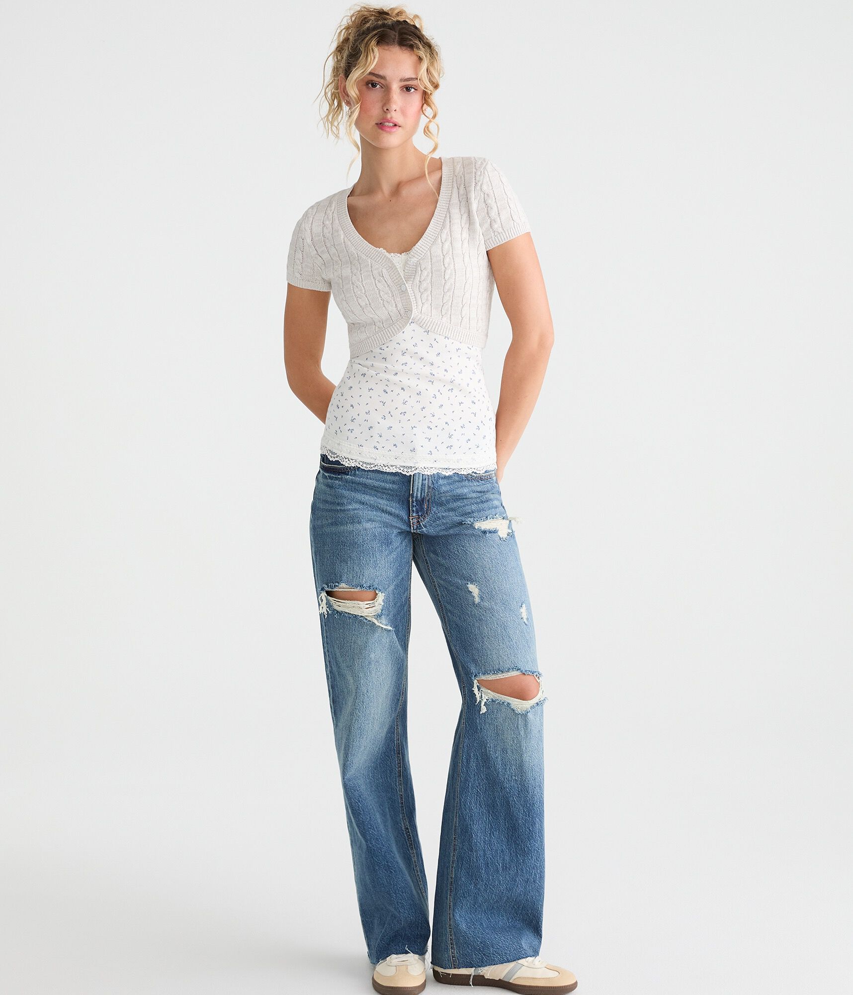 Short Sleeve Cable Knit Sweater Shrug