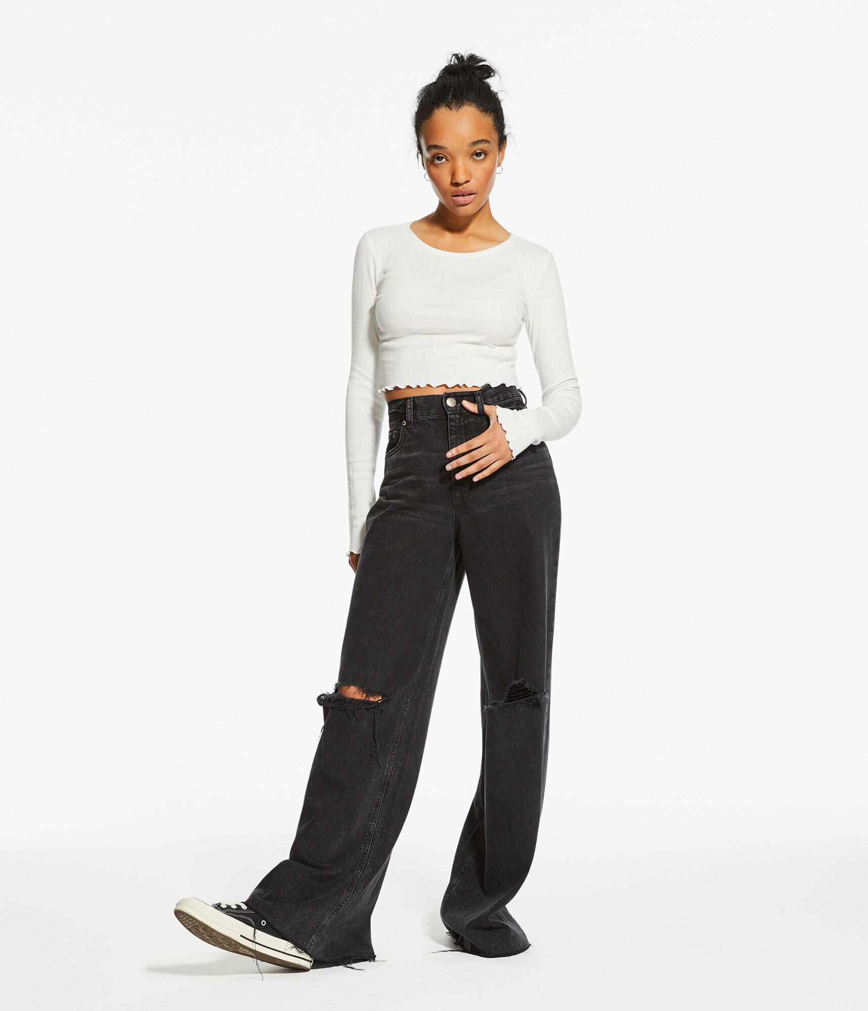 Long Sleeve Ribbed Cropped Shrunken Tee