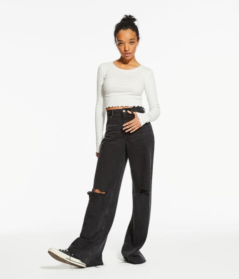 Long Sleeve Ribbed Cropped Shrunken Tee Long Sleeve Ribbed Cropped Shrunken Tee
