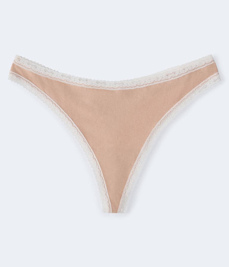 Solid Lace-Trim Thong