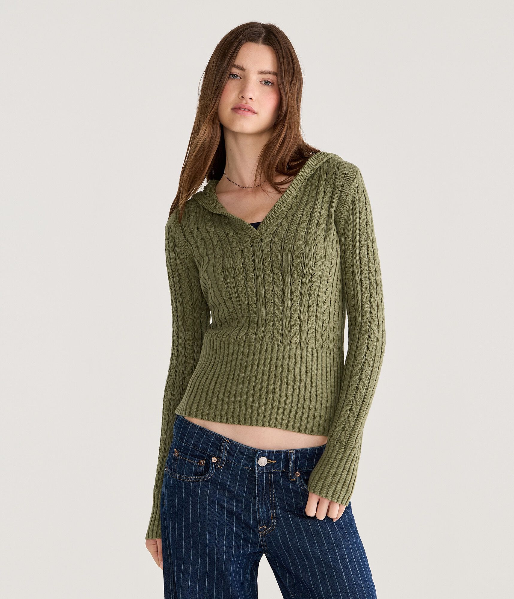 Cable High-Rib Hooded Sweater