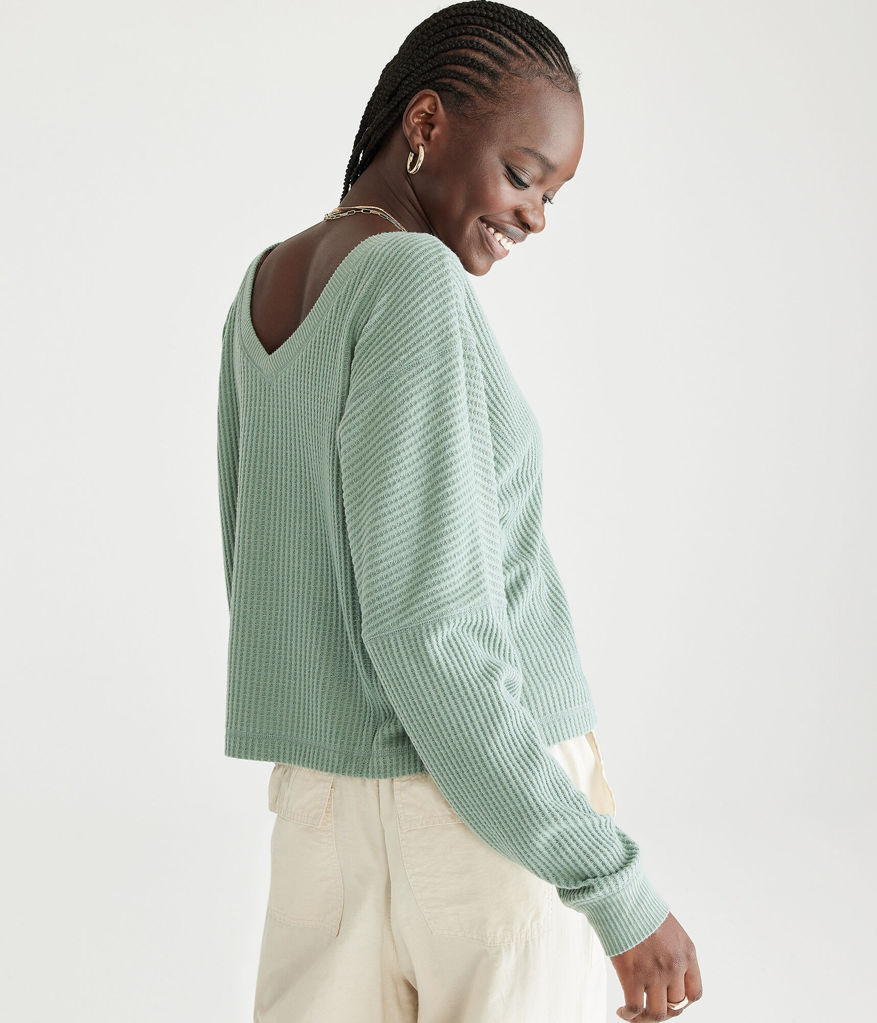 Long Sleeve Wear 2 Ways Cozy Waffle Tee