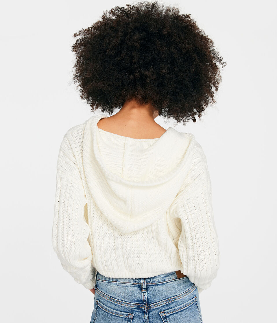 Hooded Cable-Knit Cropped Sweater