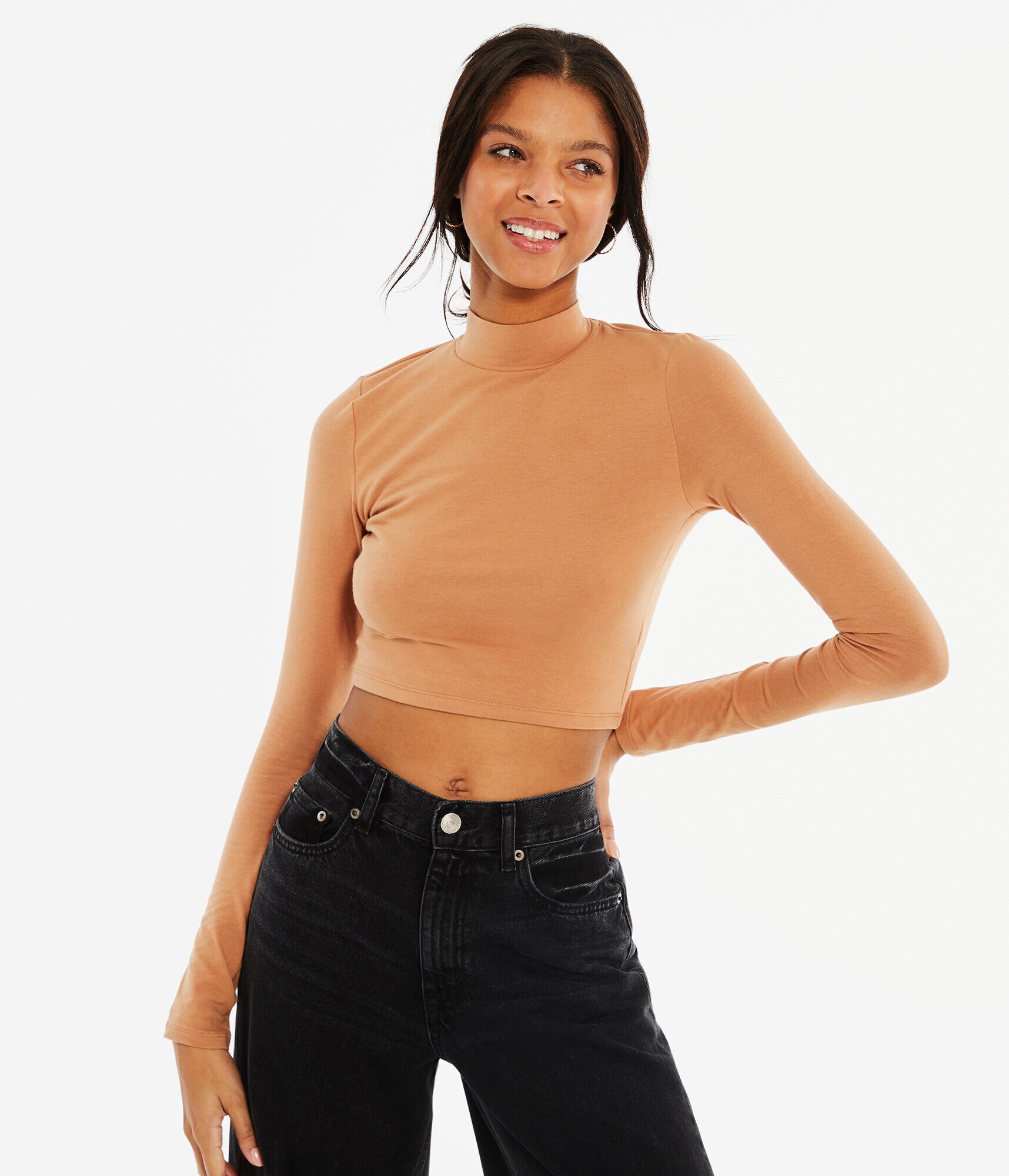 Long Sleeve Seriously Soft Mock-Neck Crop Top