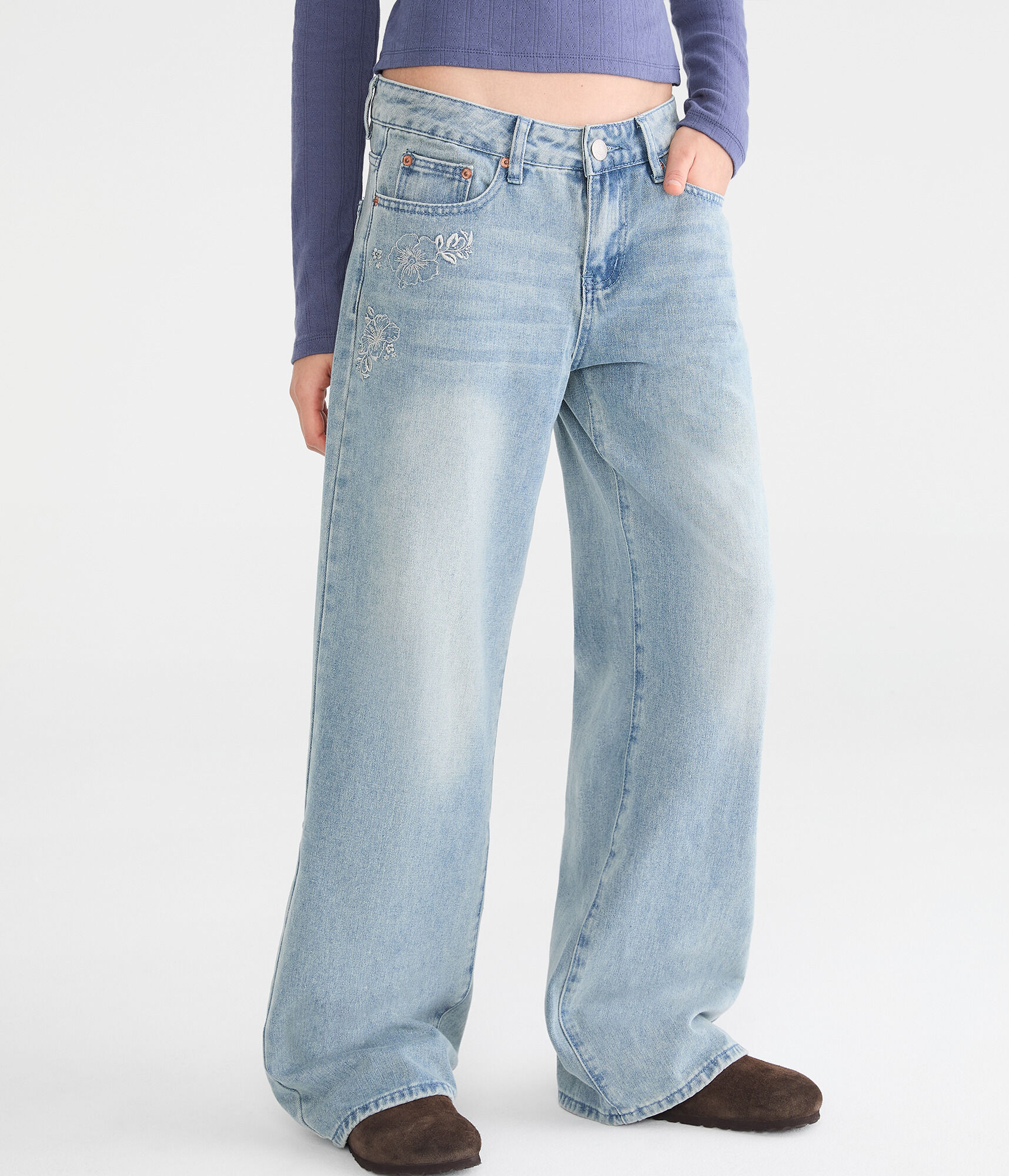 Low-Rise Baggy Wide Leg Hibiscus Jean