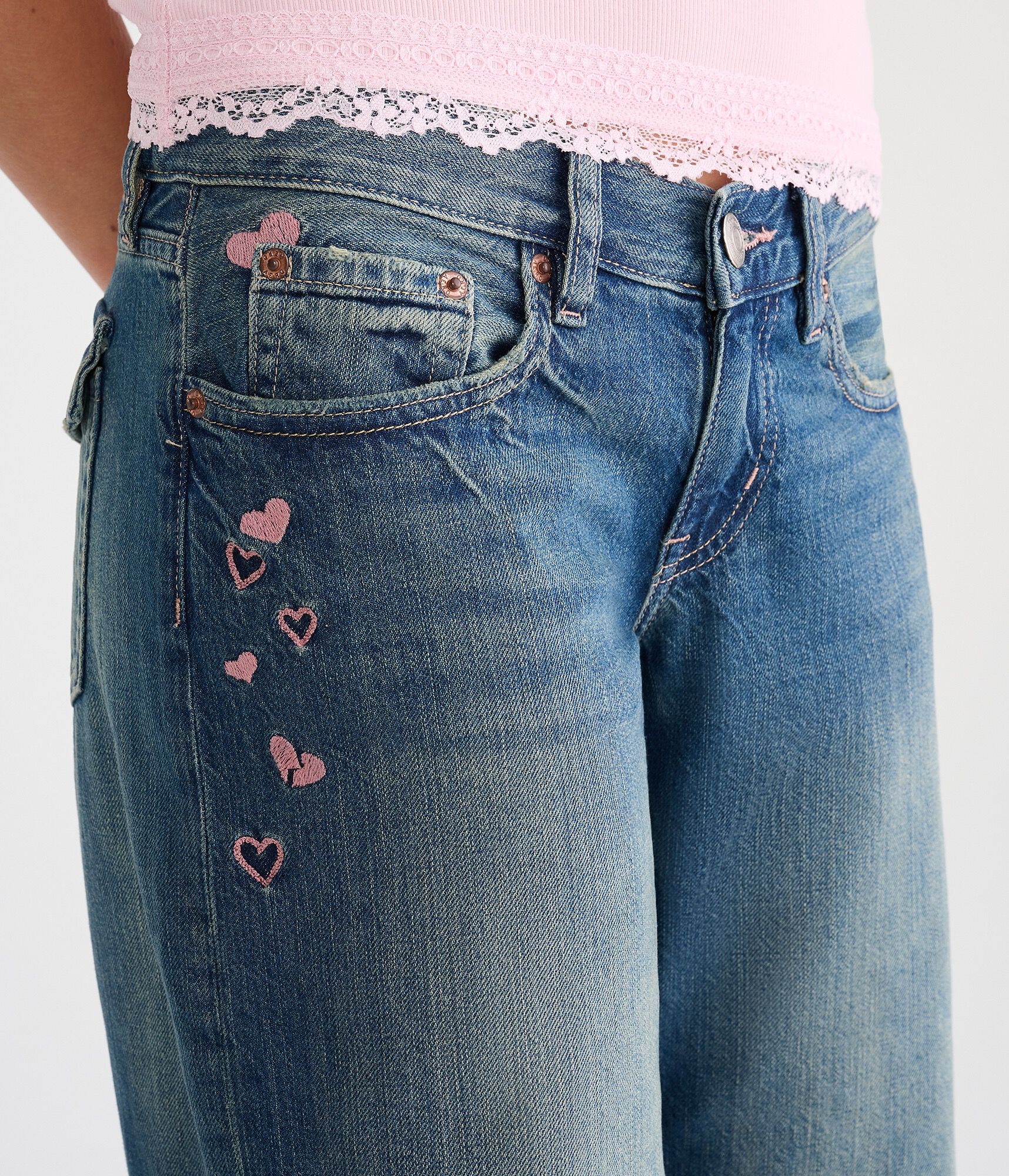 Super Low-Rise Baggy Wide Leg Hearts Jean