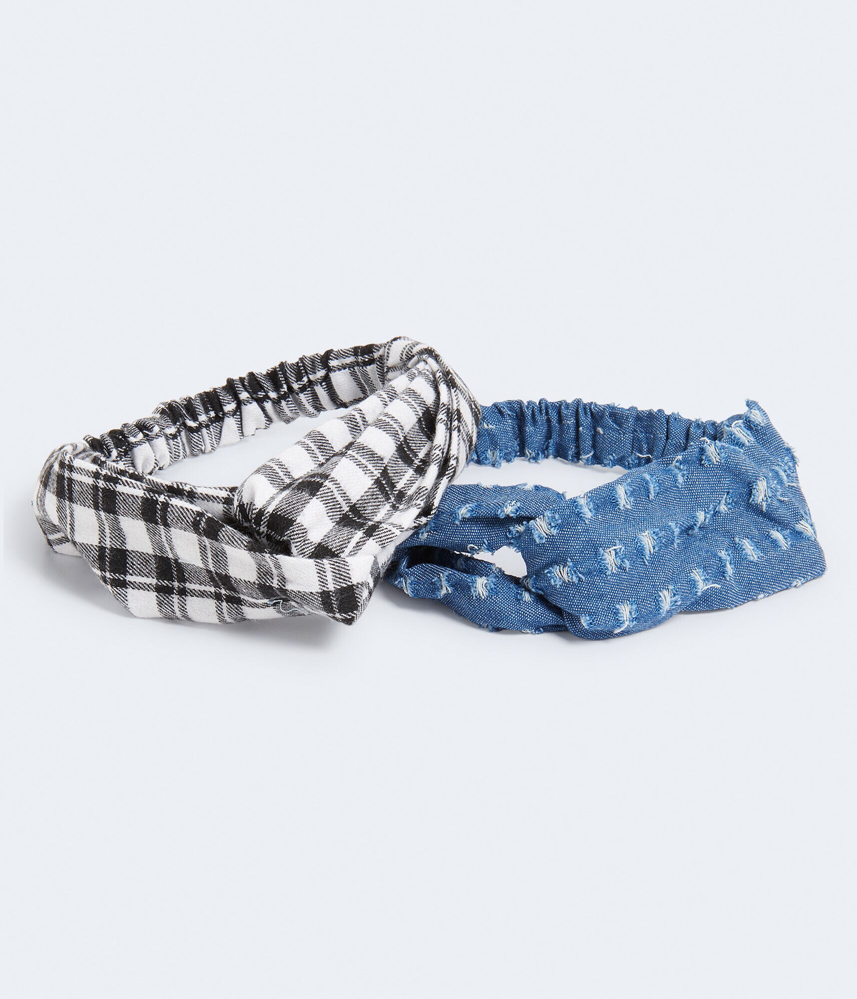 Plaid &amp; Destroyed Denim Twist Headband 2-Pack
