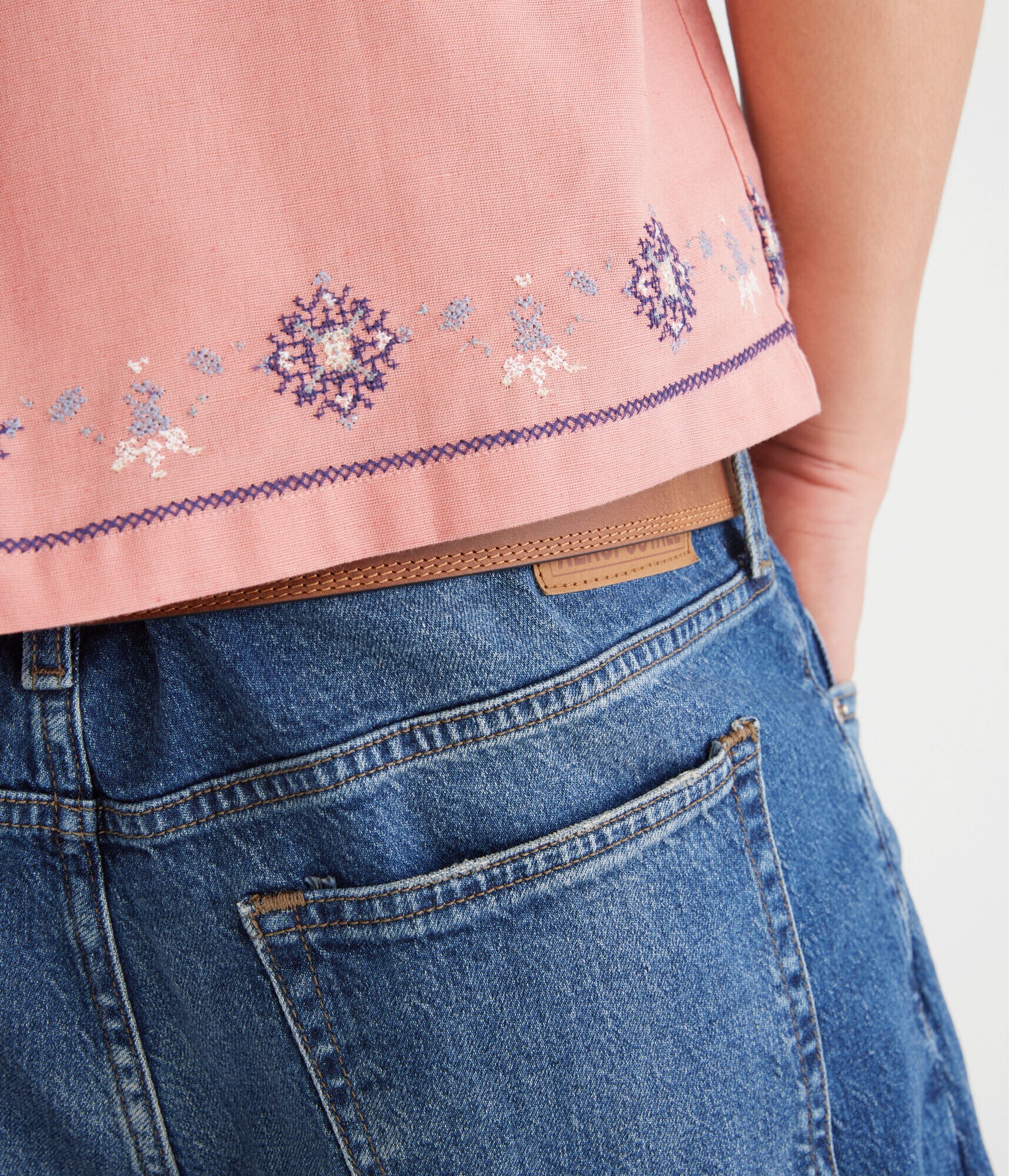 Floral Border Boxy Linen Camp Shirt