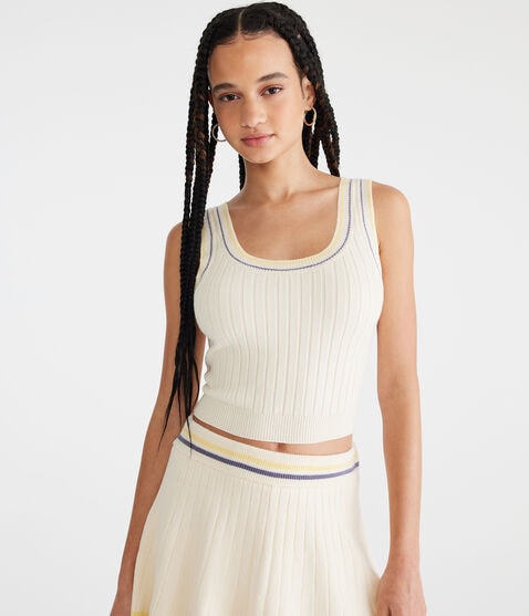 Striped Cropped Scoop-Neck Sweater Tank Striped Cropped Scoop-Neck Sweater Tank