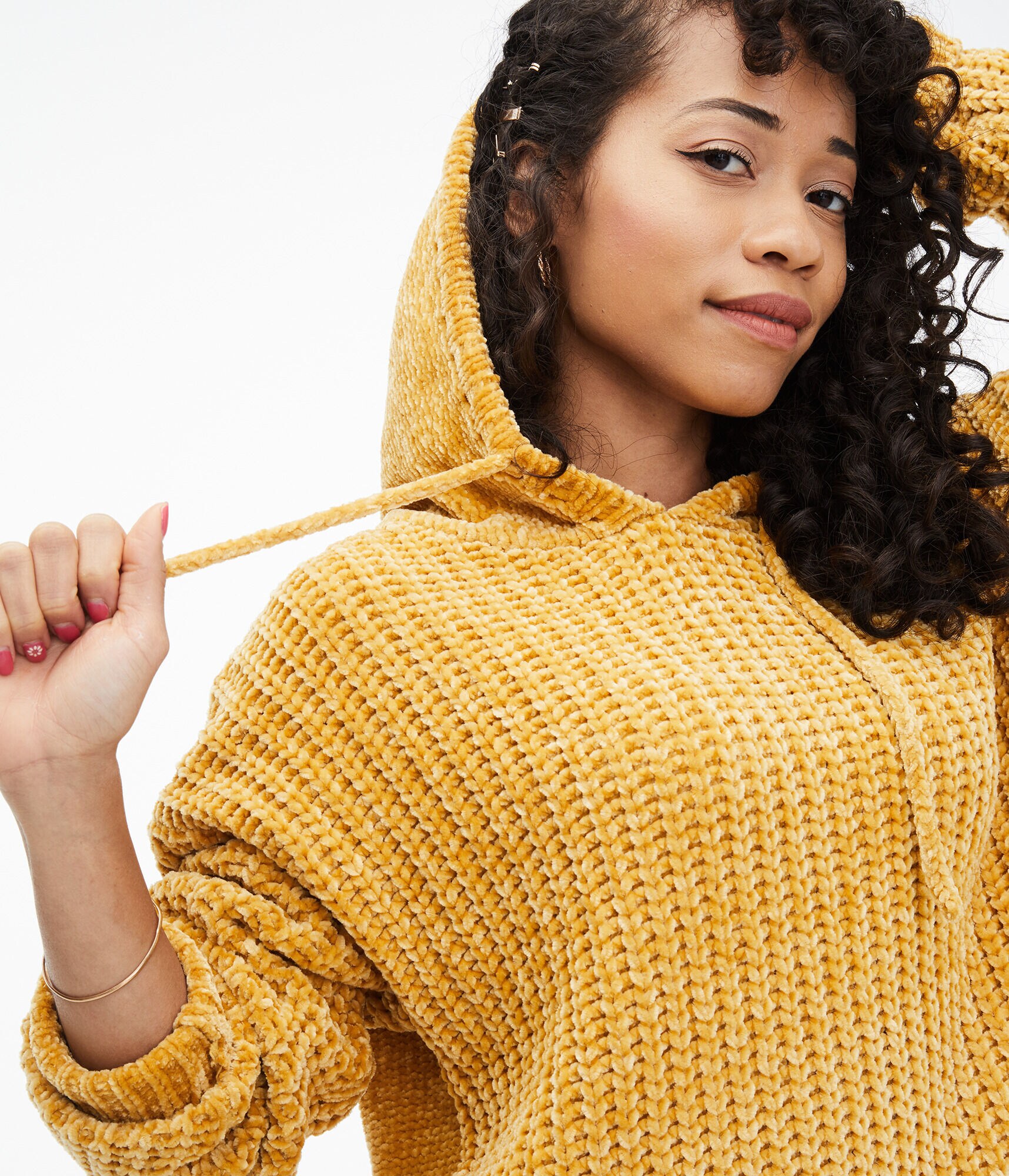 Chenille Hooded Cropped Sweater