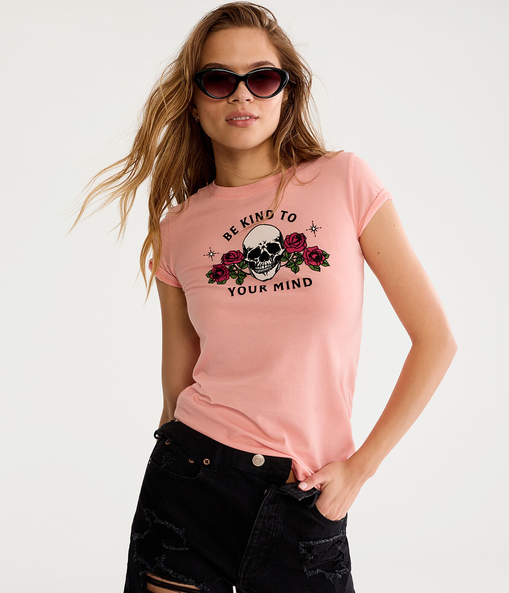 Be Kind To Your Mind Skull Flocked Graphic Tee