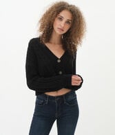 Slouchy Cable Cropped V-Neck Cardigan