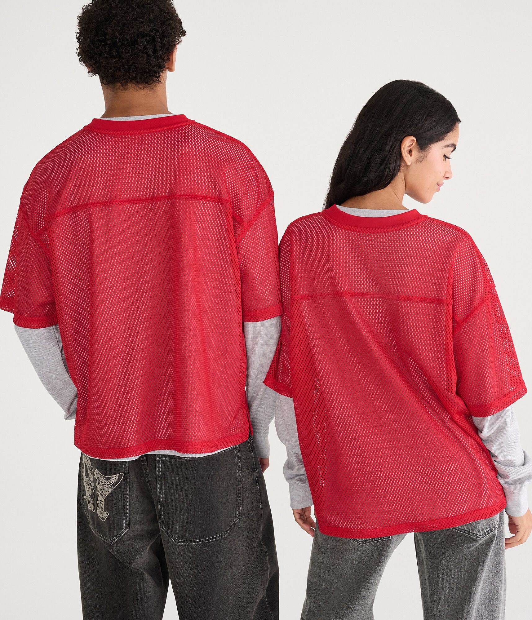 Long Sleeve San Francisco 49ers Football Boxy Mesh 2Fer Top