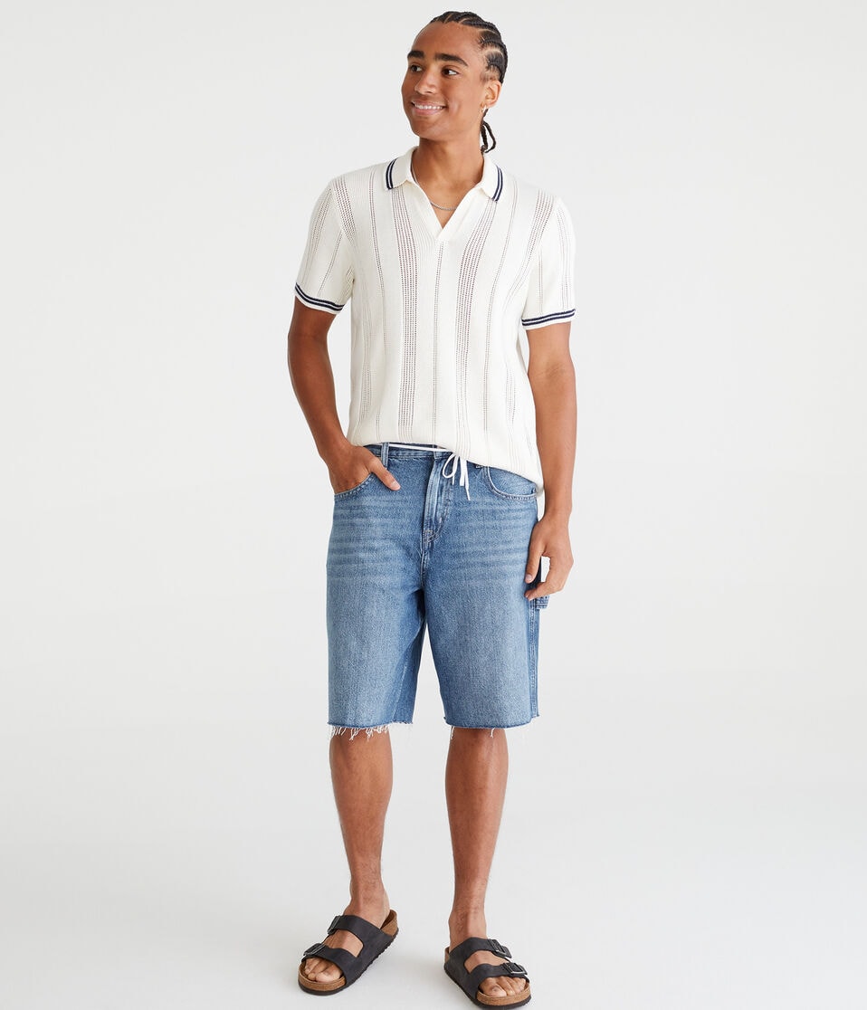 Tipped Open-Knit Sweater Polo