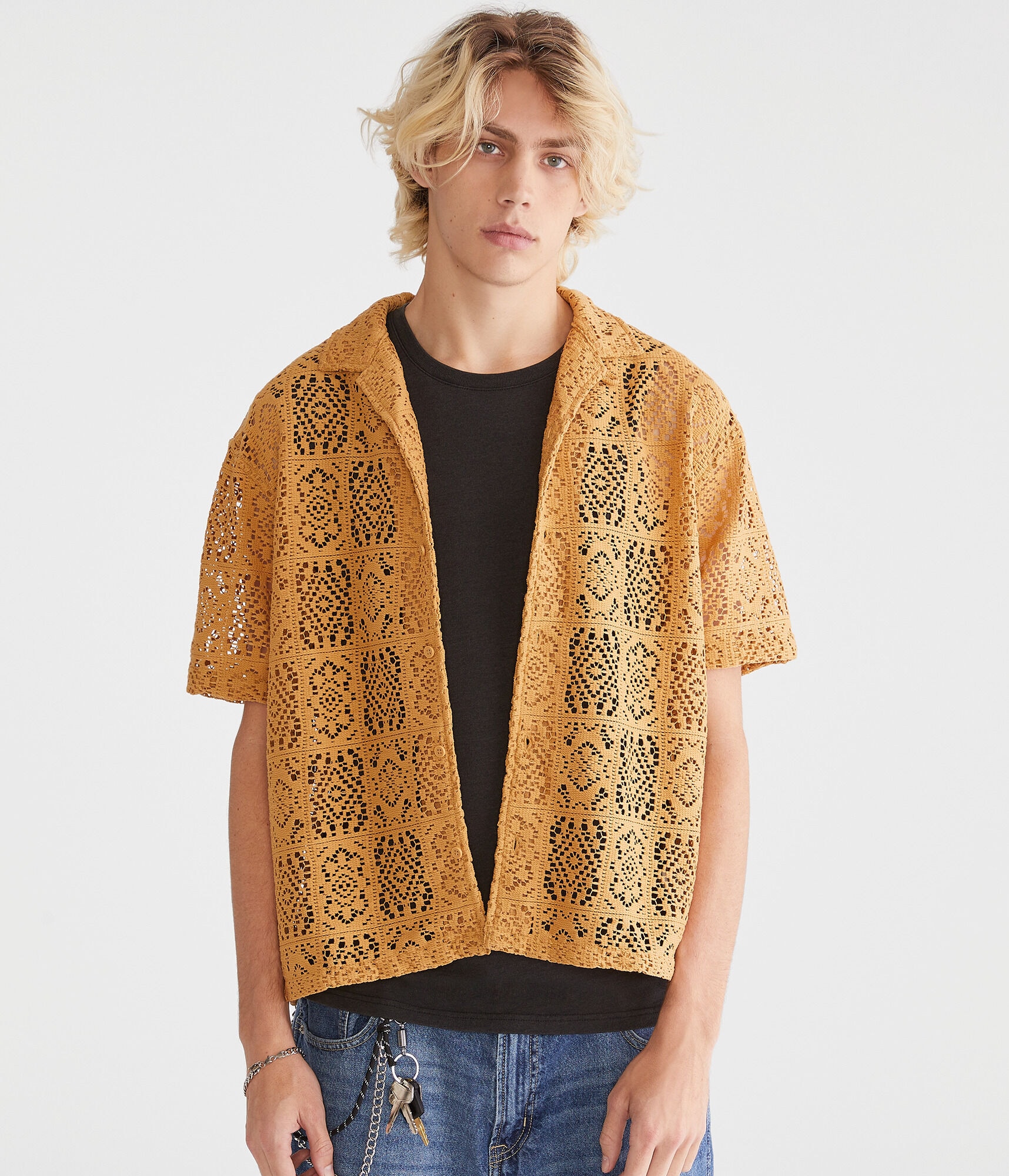 Short Sleeve Lace Boxy Camp Shirt