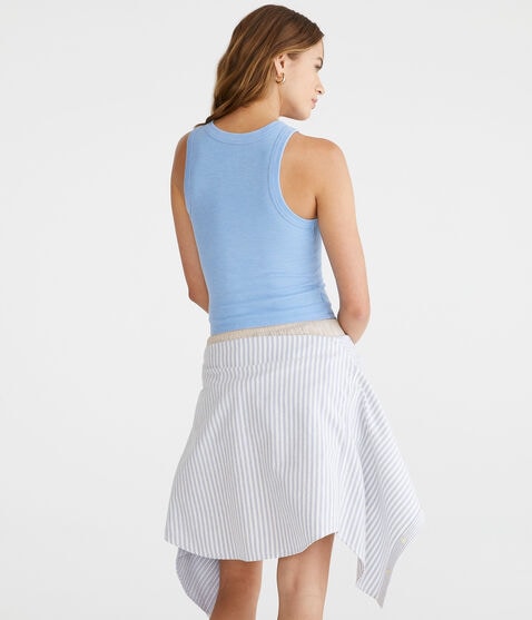 Washed High-Neck Cropped Waffle Tank