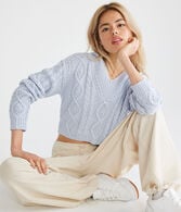 Cropped Cable-Knit Hooded Sweater