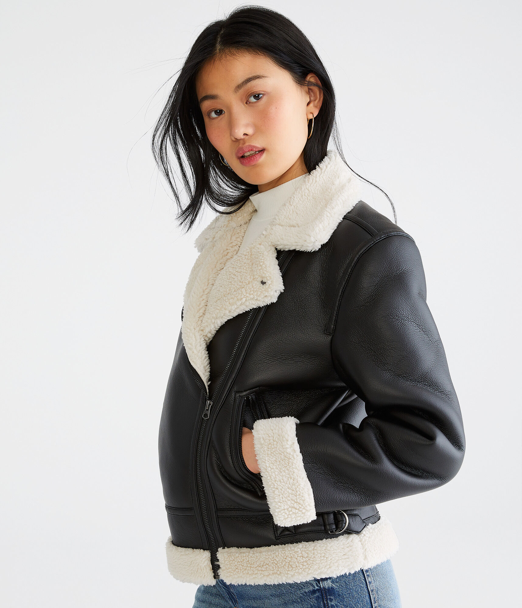 Faux Leather Shearling Moto Jacket