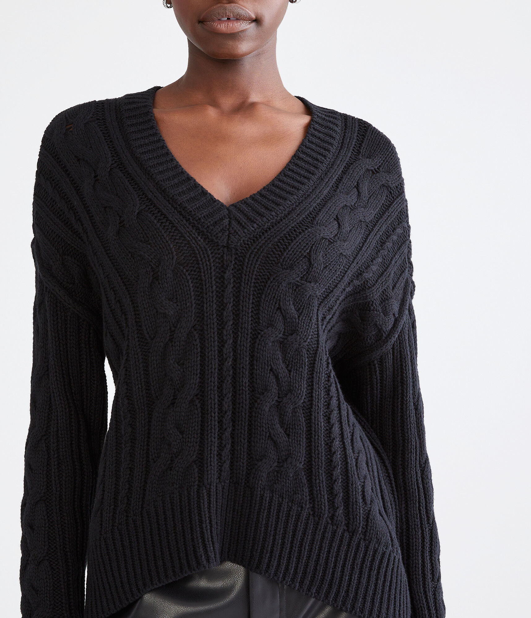 Cable-Knit V-Neck Sweater