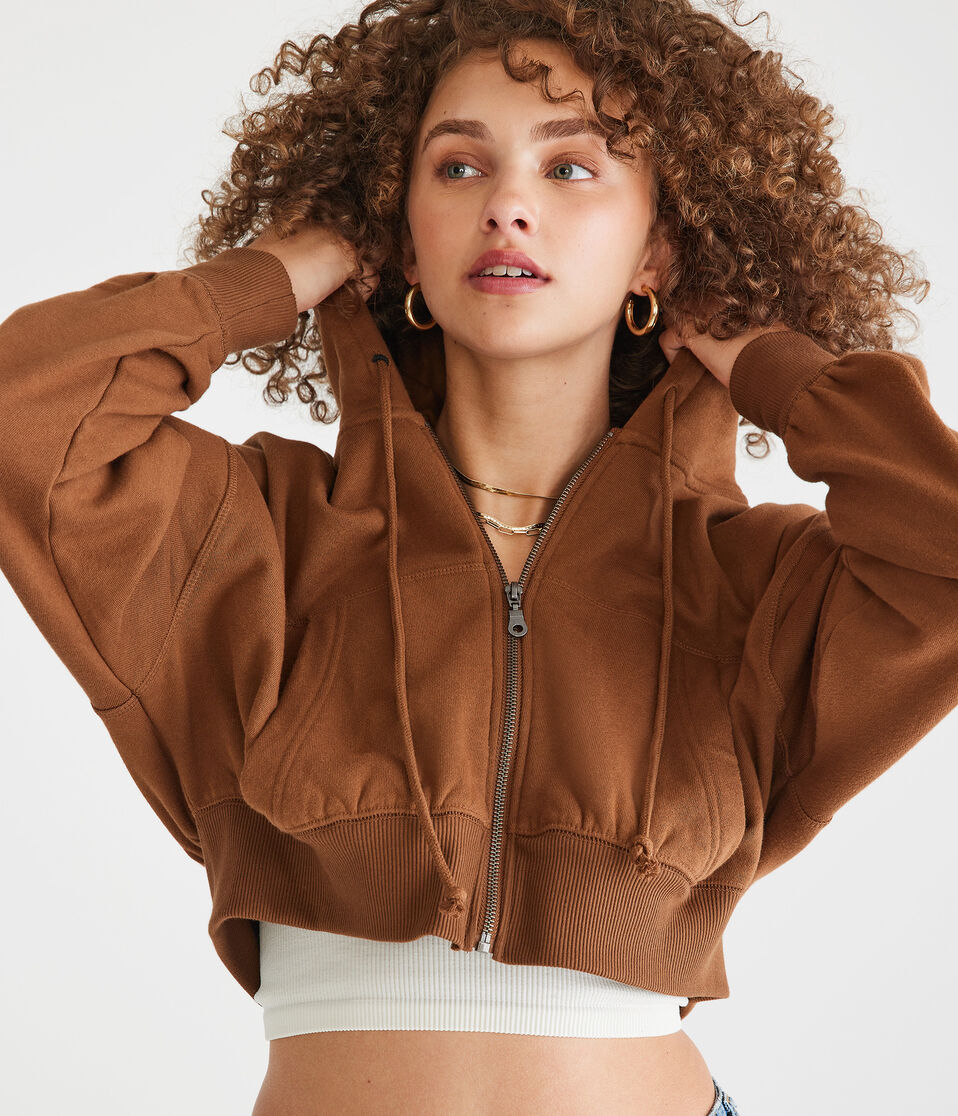 Oversized Hoodie Brown Zip Up Crop Top Shop Chocolate Brown
