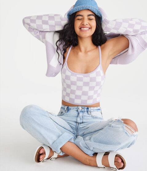 Checkered Cropped Sweater Cami Checkered Cropped Sweater Cami