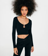 Long Sleeve Seamless Ring Keyhole Crop Top