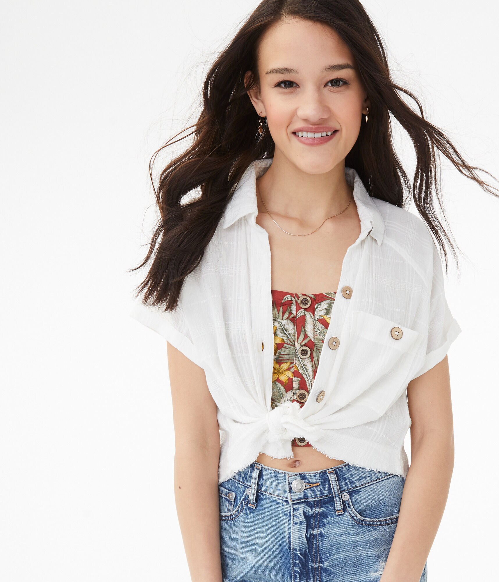 Tonal Plaid Button-Down Camp Shirt