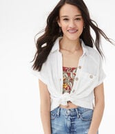 Tonal Plaid Button-Down Camp Shirt