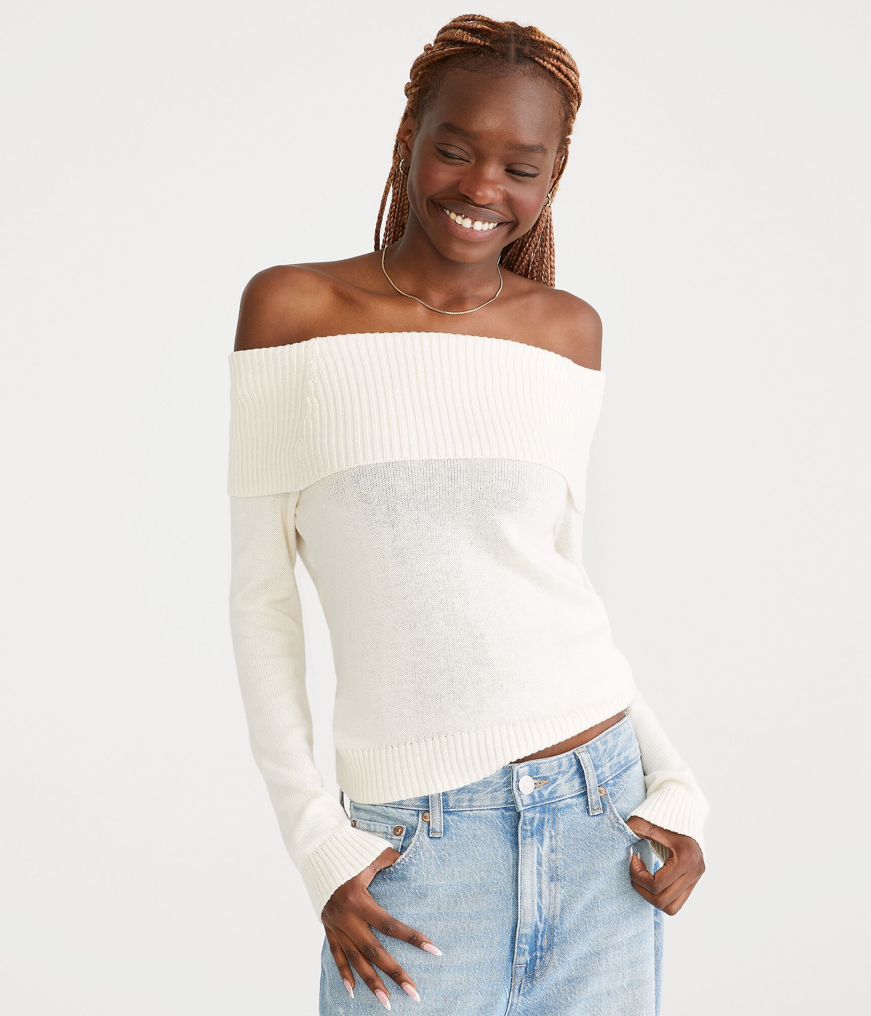 Solid Off-The-Shoulder Sweater - Main Image