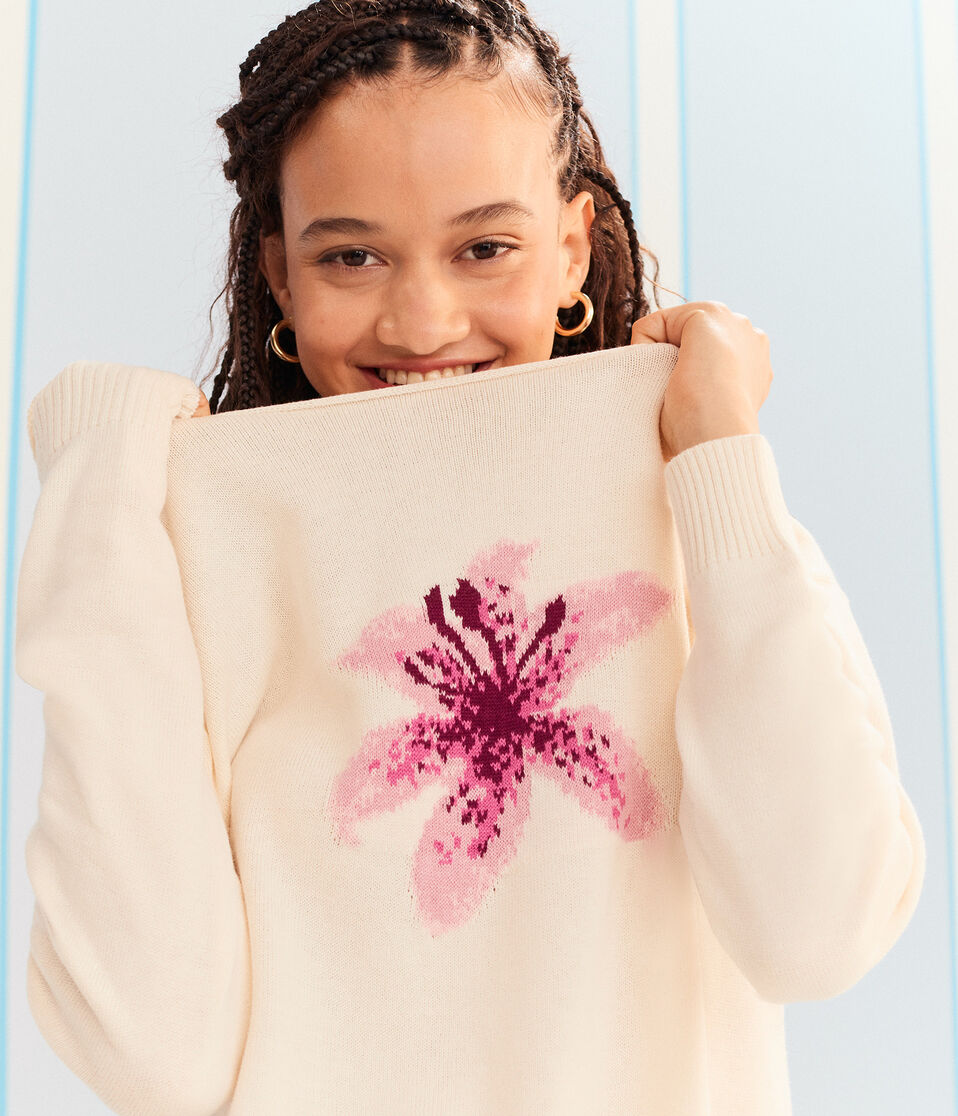 Demetra for Aero Flower Slash-Neck Sweater