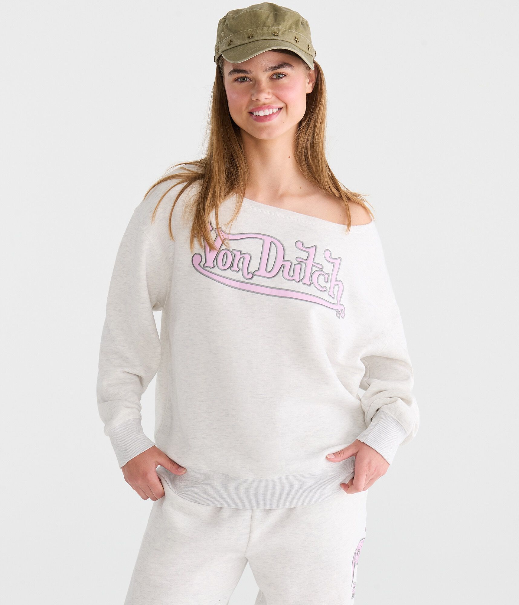 Von Dutch Logo Oversized Off-The-Shoulder Sweatshirt