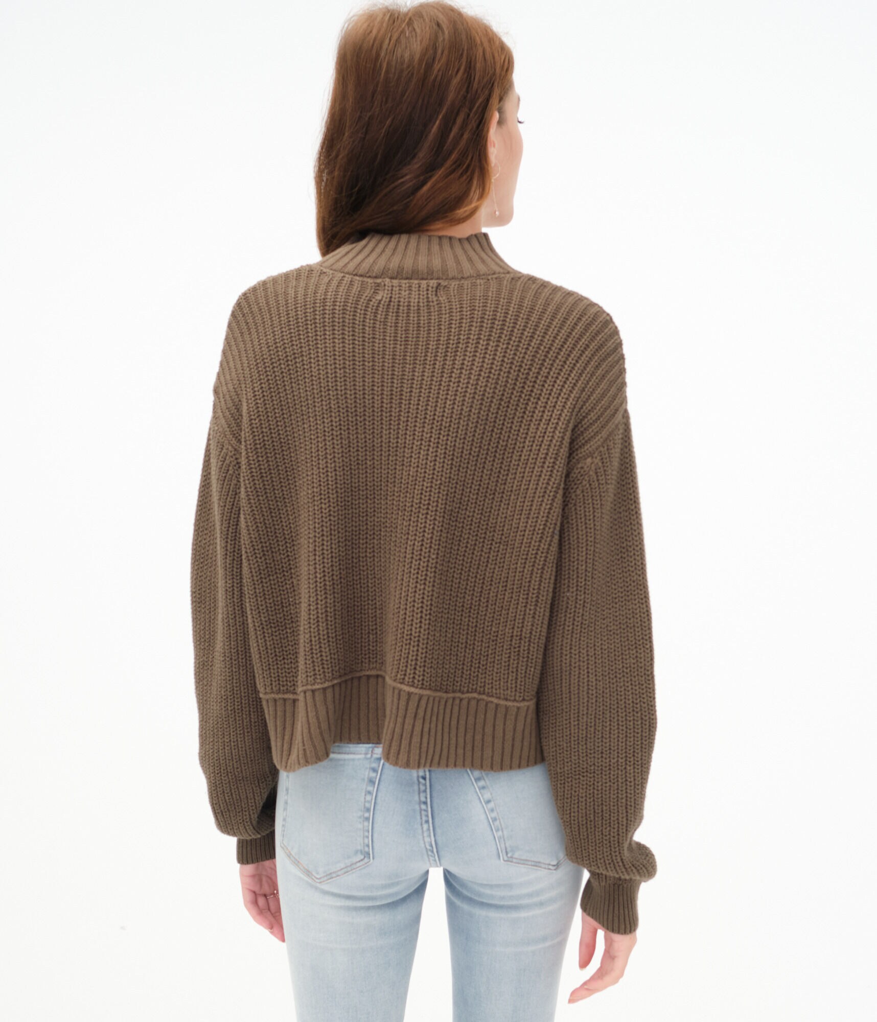 Ribbed Cropped Mock-Neck Sweater