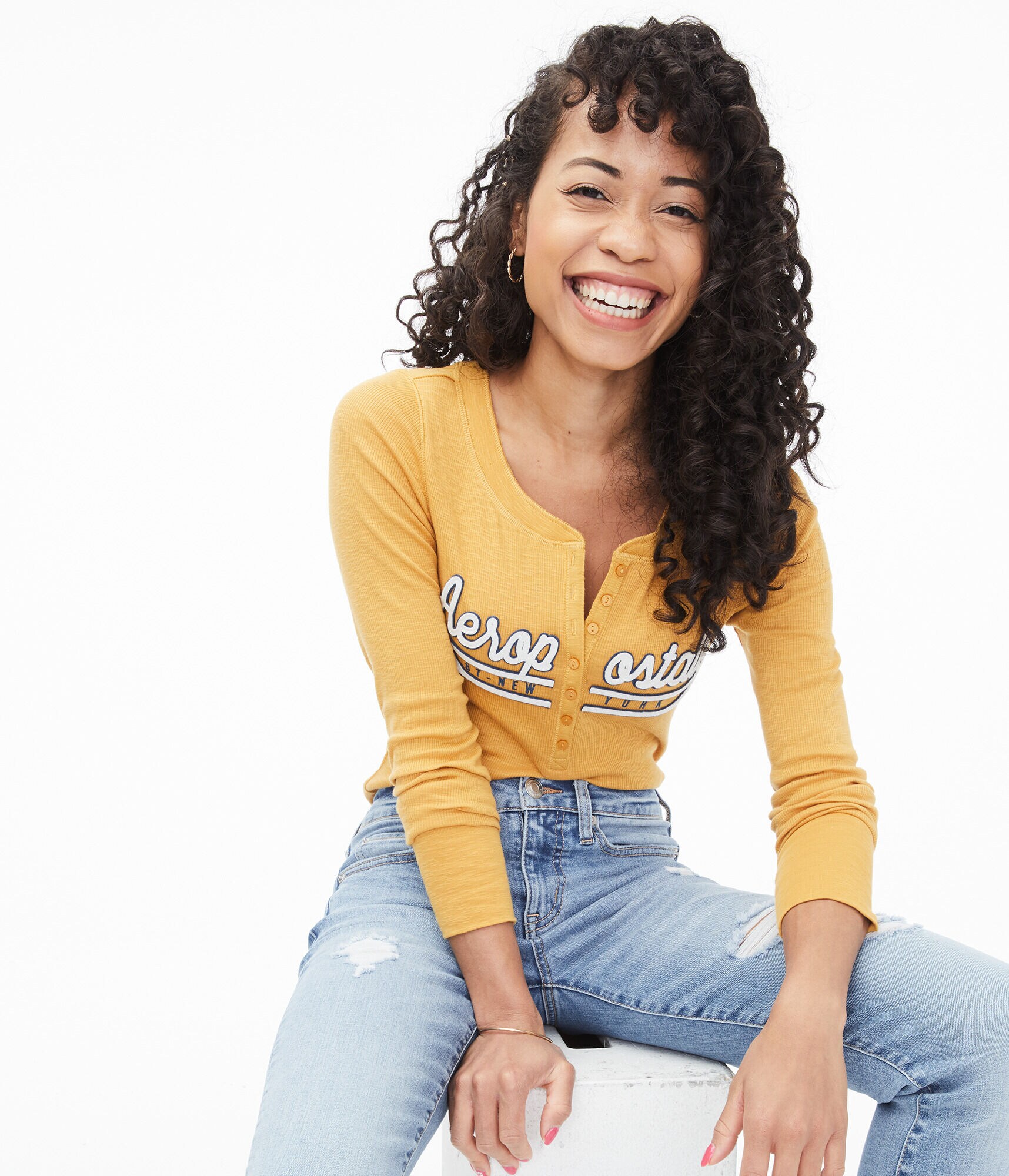 Long Sleeve Aeropostale Ribbed Graphic Henley