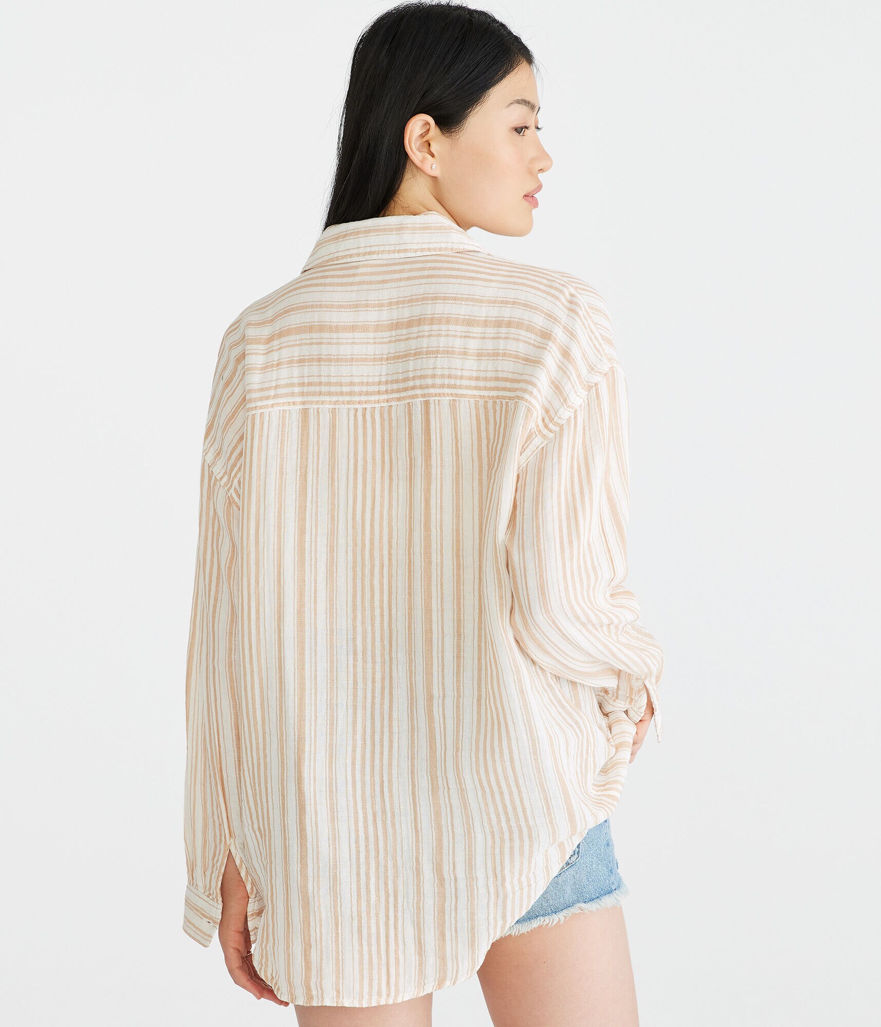 Long Sleeve Striped Gauze Oversized Shirt