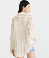 Long Sleeve Striped Gauze Oversized Shirt