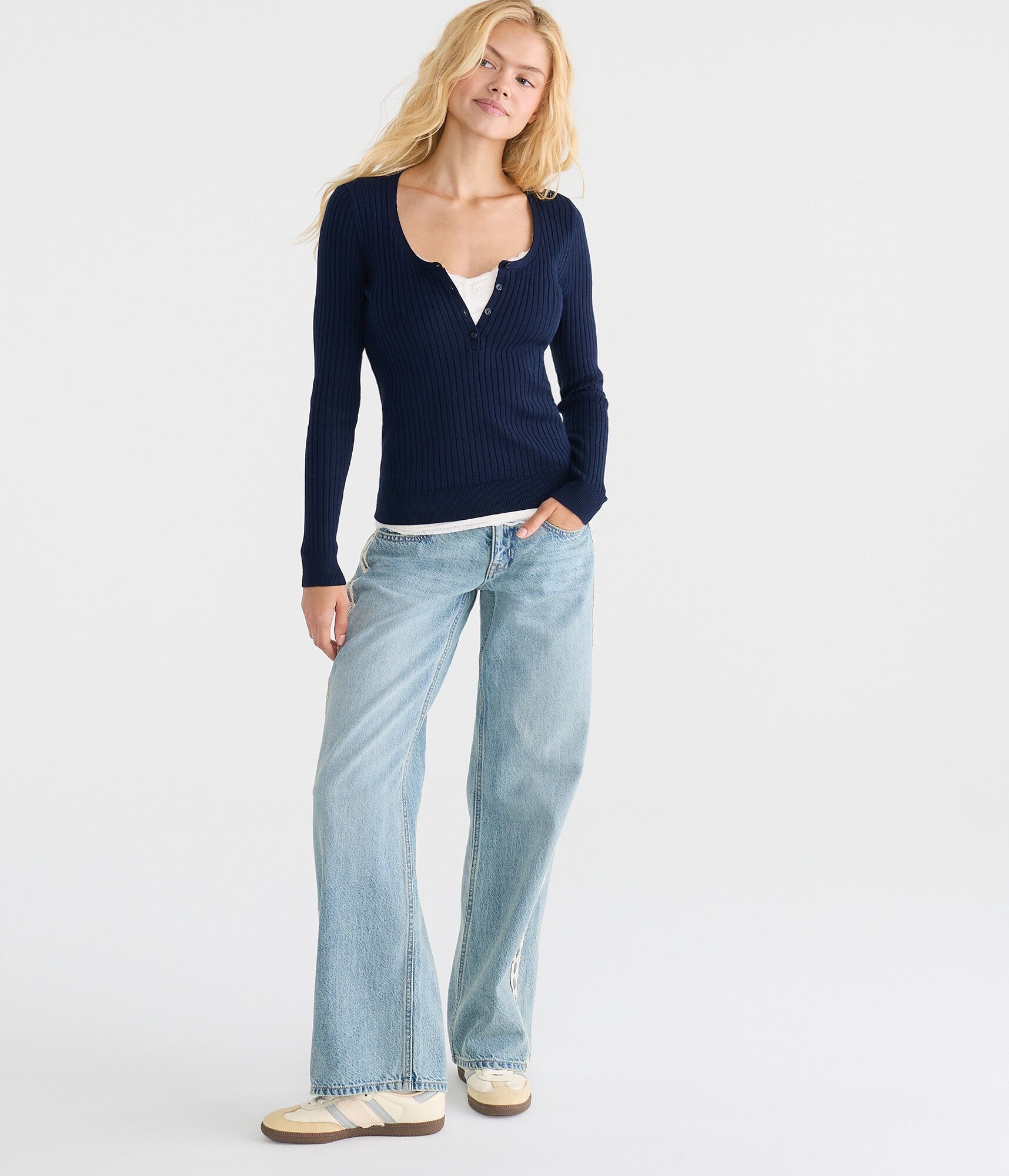 Ribbed Henley Sweater