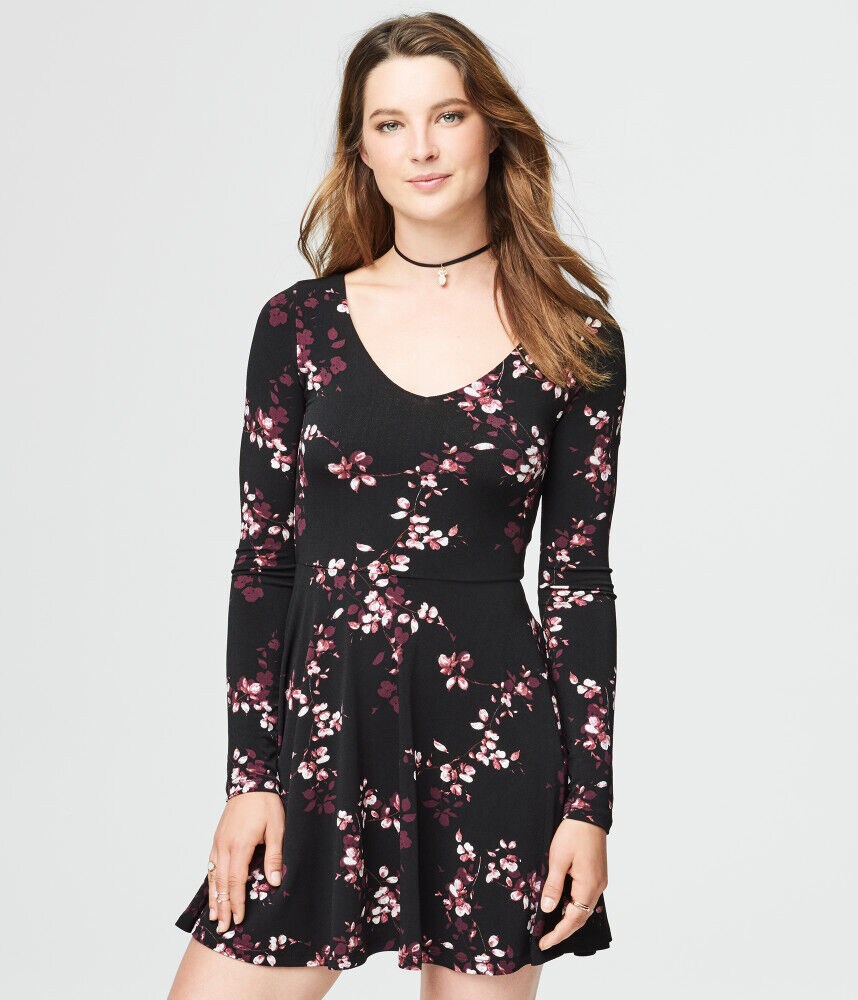 Floral V-Neck Lace-Up Fit &amp; Flare Dress
