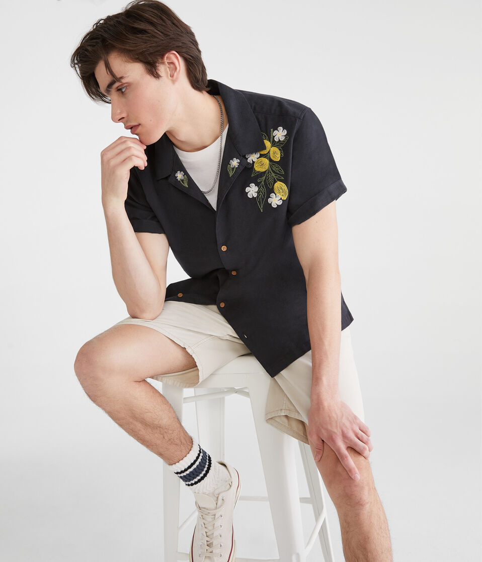 Short Sleeve Lemons Linen Camp Shirt