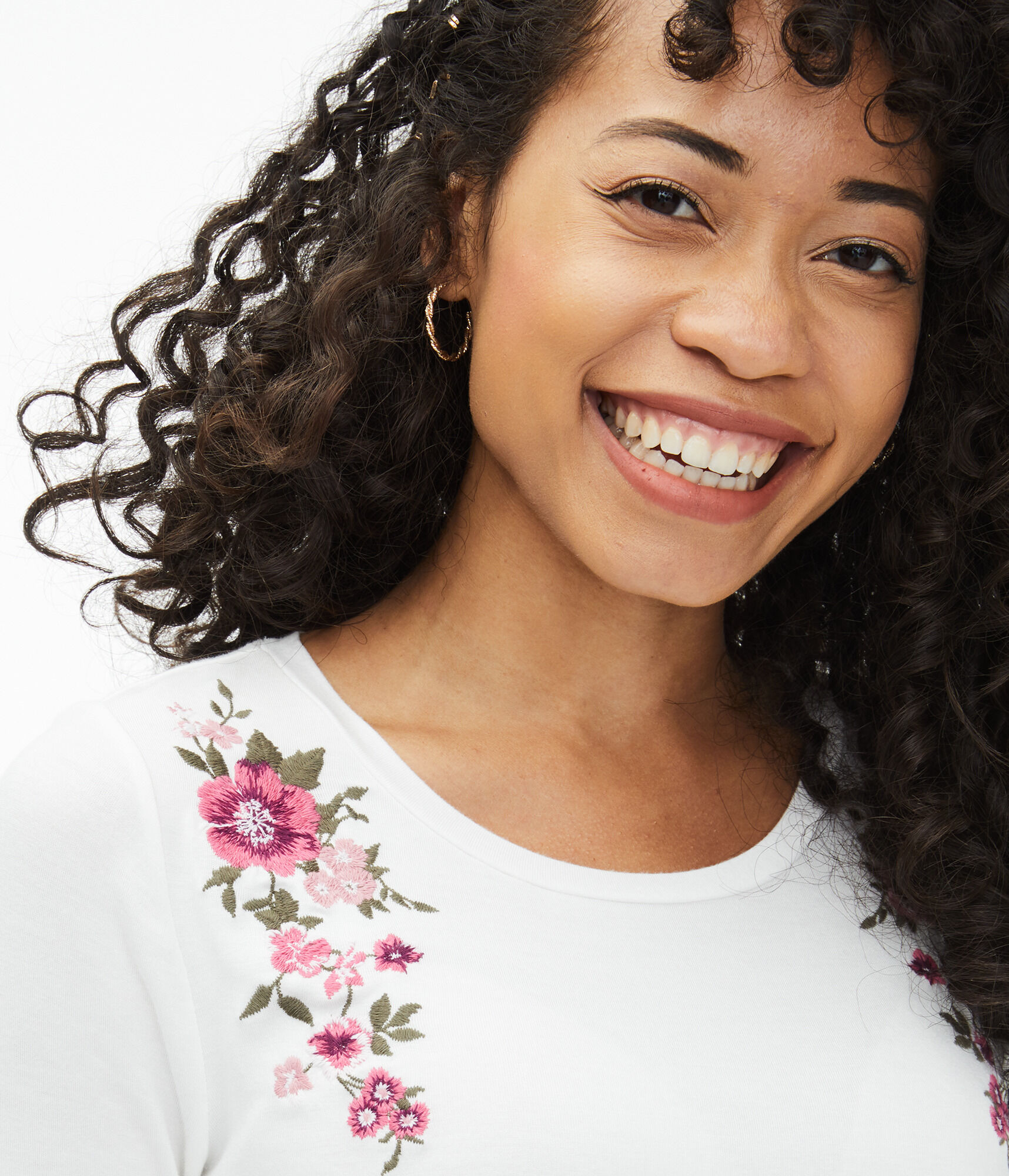 Long Sleeve Seriously Soft Floral Embroidered Crew Tee