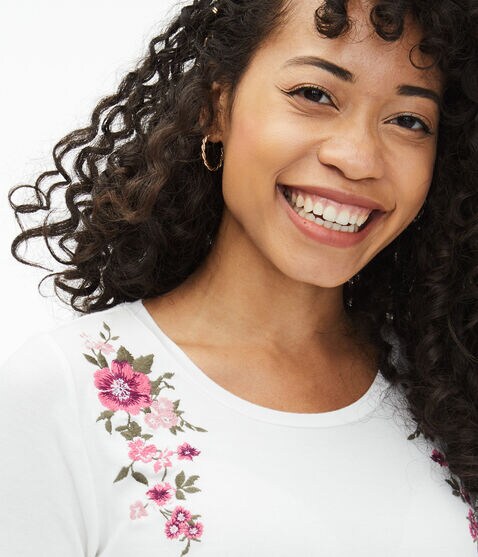 Long Sleeve Seriously Soft Floral Embroidered Crew Tee Long Sleeve Seriously Soft Floral Embroidered Crew Tee
