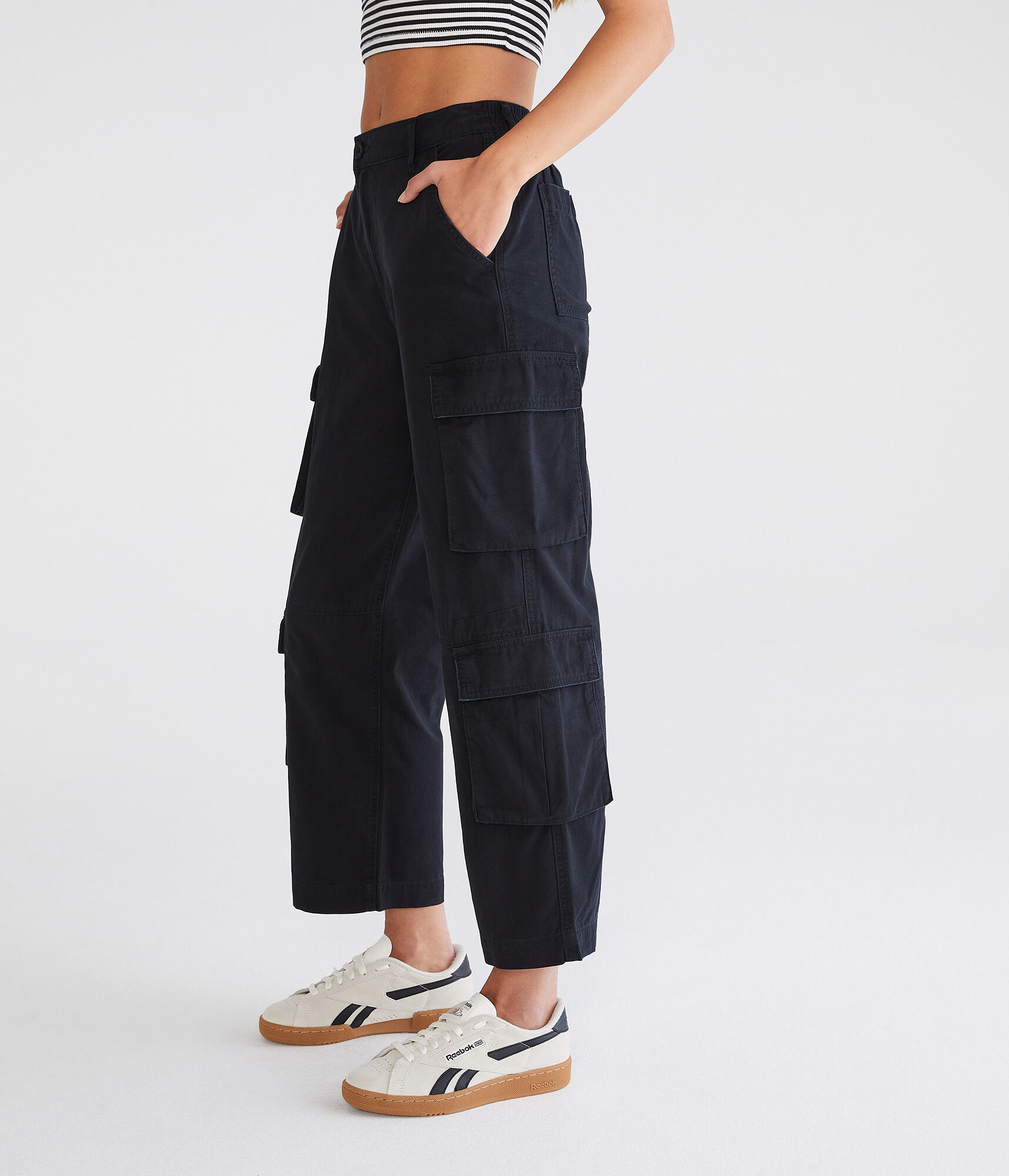 Double-Pocket Cropped Utility Cargo Pants