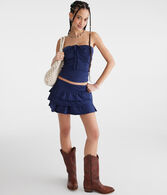 Mid-Rise Knit Ruffle Skort