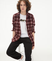 Long Sleeve Plaid Microfleece Button-Down Shirt