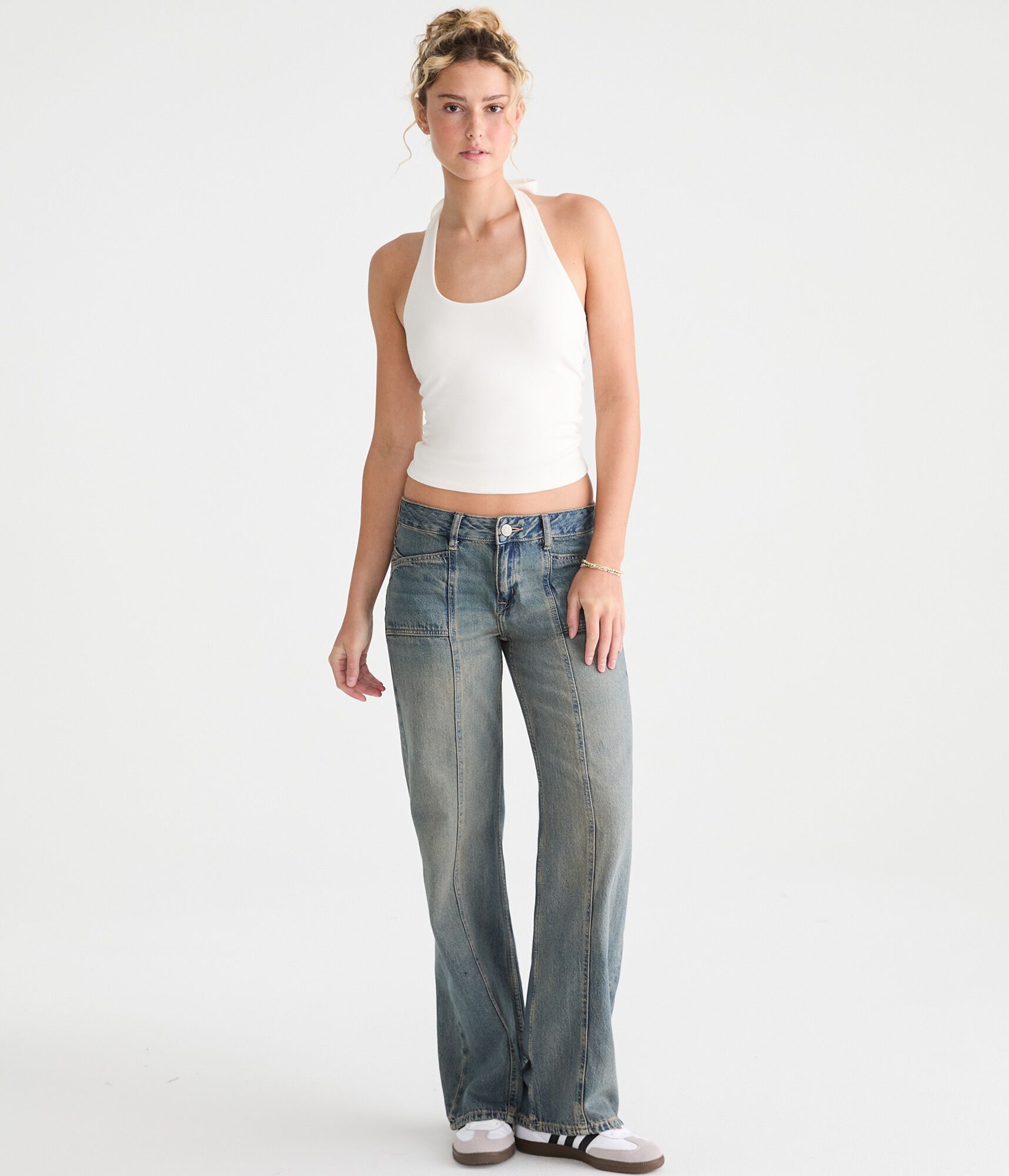 Low-Rise Baggy Wide Leg Seamed Jean