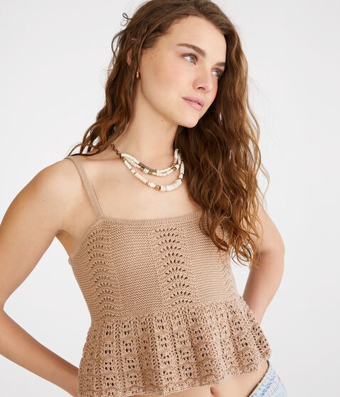 Crocheted Cropped Peplum Tank Crocheted Cropped Peplum Tank