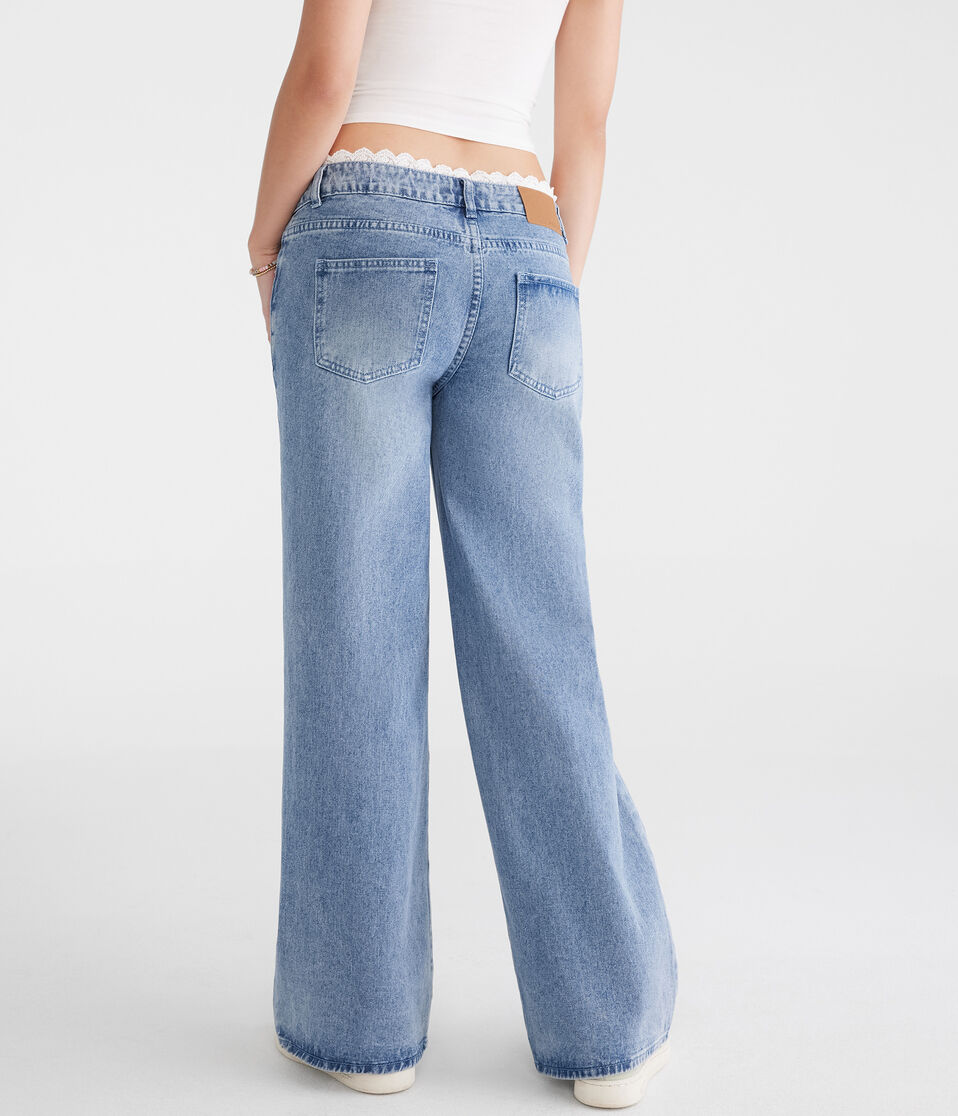 Low-Rise Baggy Wide Leg Crochet Waist Jean